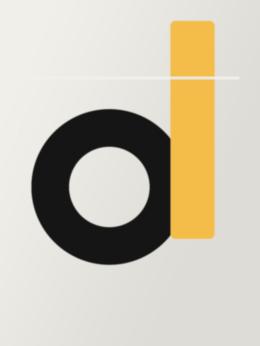 Typographic identity study: a black counter-form beside a yellow vertical bar